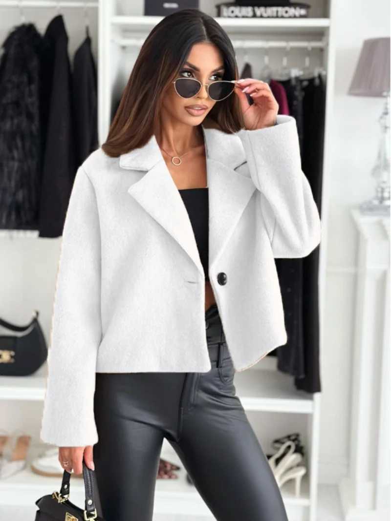 Cropped Trench Coat for Women 2024 Fall Winter Wool Coats Peacoat Casual Trendy Blazer JacketsT260328