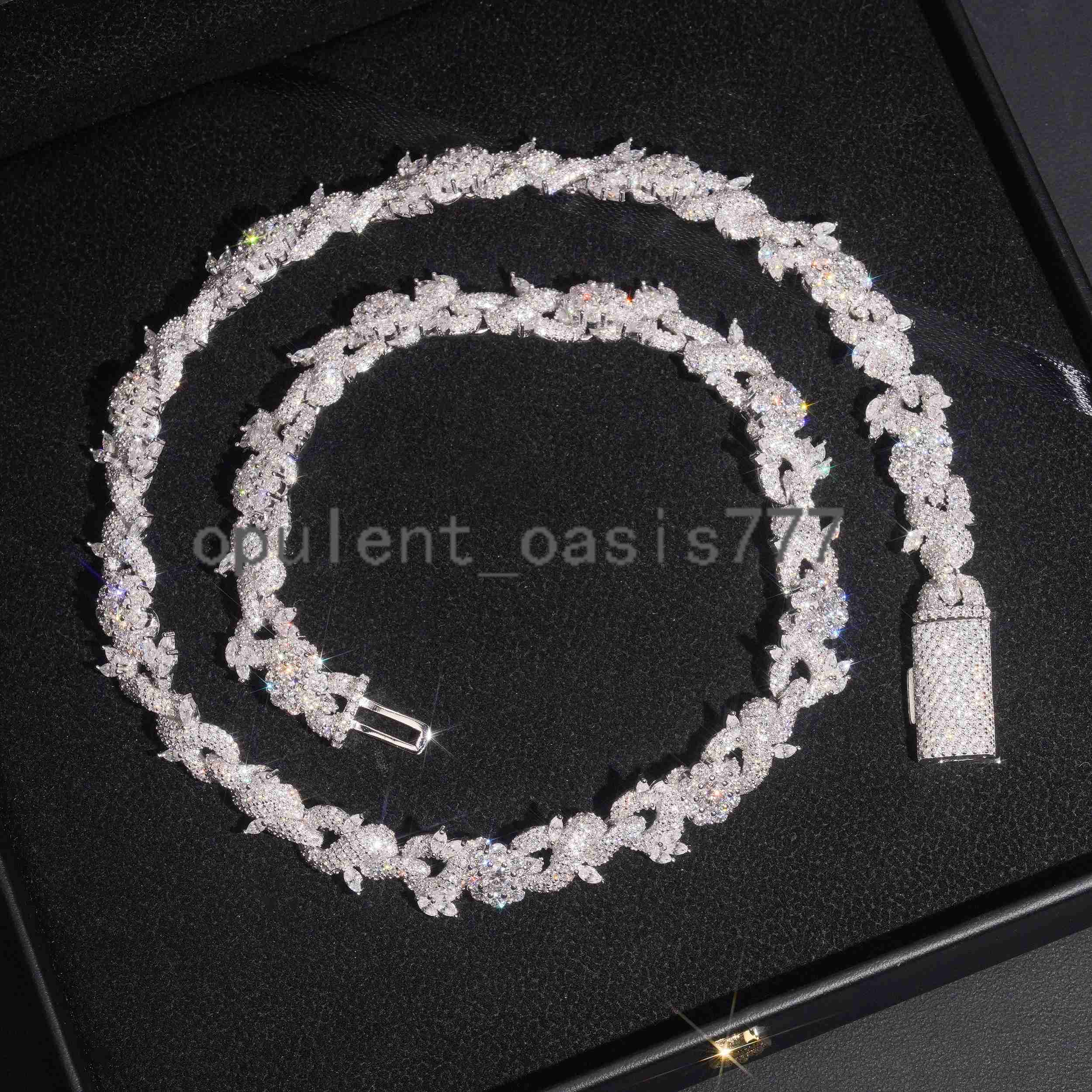 12MM Sterling Silver Moissanite Diamond Iced Out Men Necklace Jewelry Infinity Chain Link With Flower