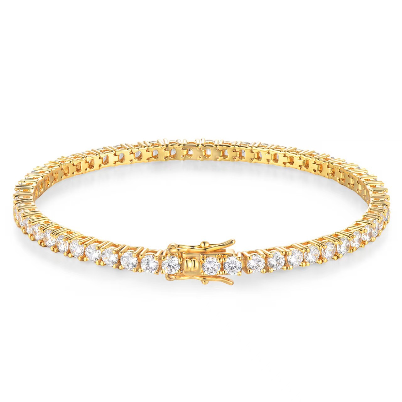 Moissanite Tennis Chain Fashion Jewelry Men Bracelet Zircon 4mm Sier Gold Plated Fine Jewelry Bracelet Tennis for Men Women Gift