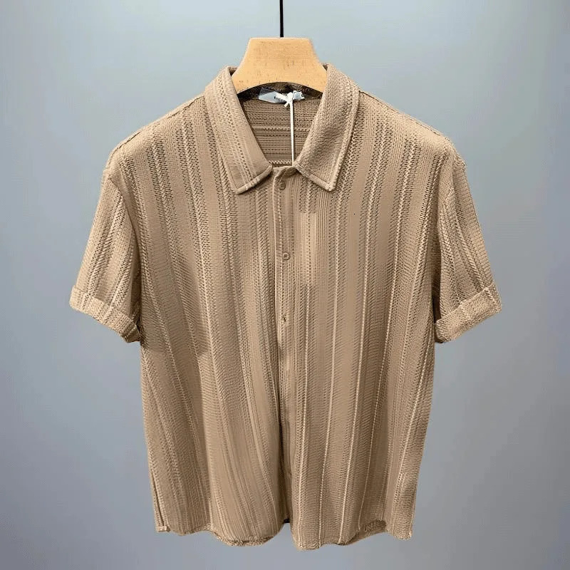 High-End Hollow n Mens Summer Thin Short-Sleeve Shirt - Lapel Casual Top 260327