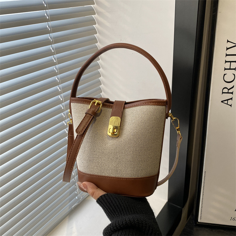 Free Shipping High Value 2026 New Trendy Fashion Handheld Bucket Niche Design Color-Block Patchwork Single Shoulder Crossbody Bag
