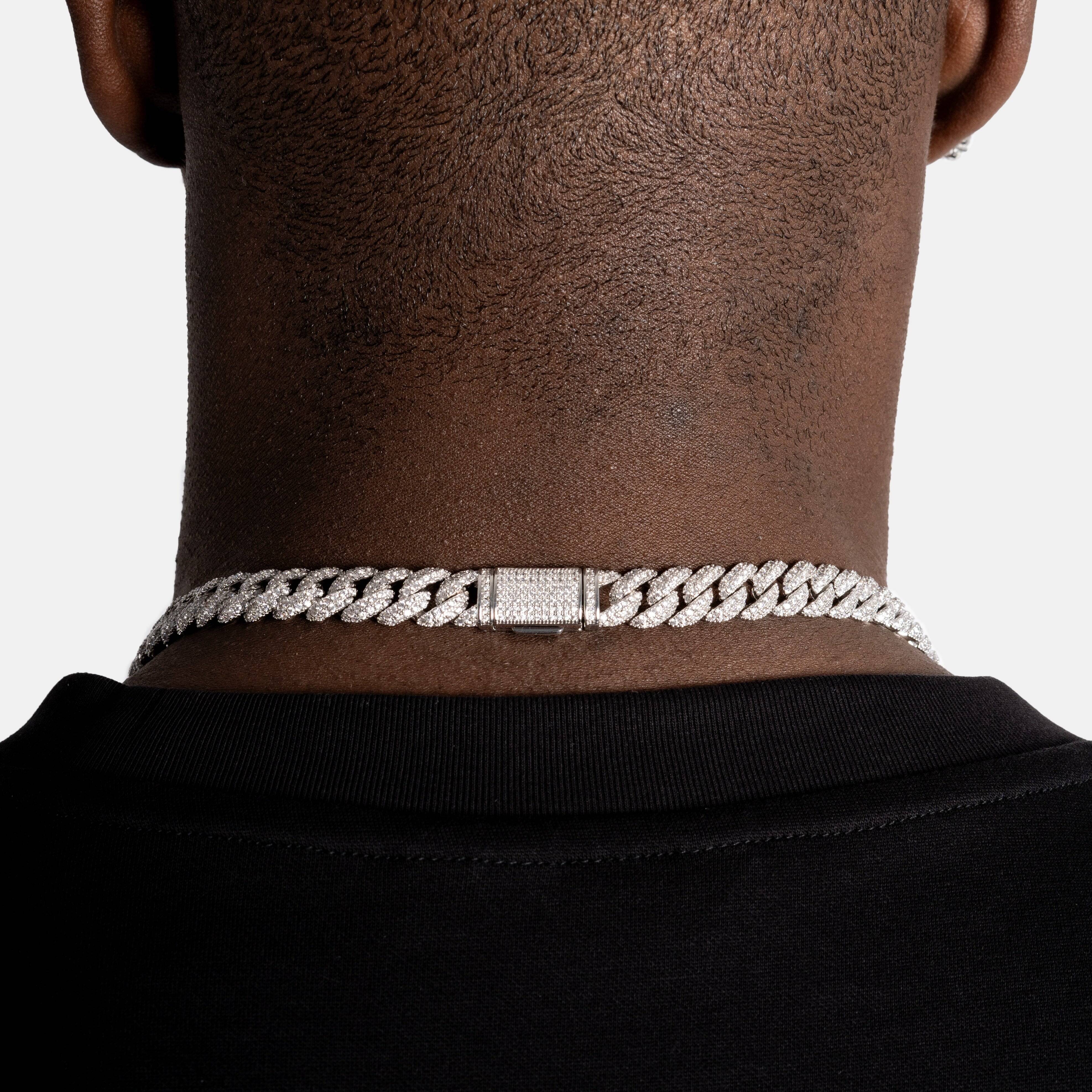 Hip Hop Bling 925 Silver Iced Out Cuban Link Chain Necklace Set Full Moissanite Bling Choker Jewelry