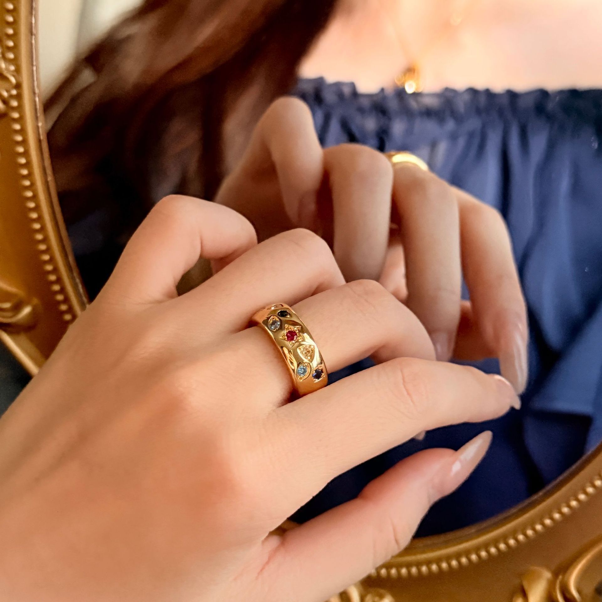 Jewlery Designer For Women European and American Light Luxury Vintage Design Half-Eternity Double-Row Diamond Ring, Versatile, High-End & Exquisite Fi