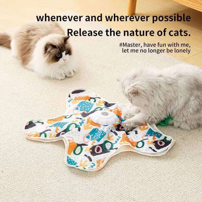Pet Toys Interactive Hide and Seek Cat with Mouse Squeaky Motion Activated Moving Concealed Feathers Kitten Teaser Toy