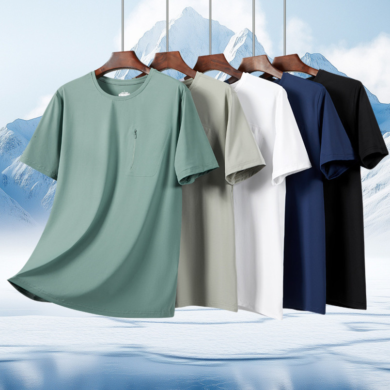 Nylon ice silk short-sleeve t-shirt, quick-drying, breathable, outdoor sports and fitness, liquid ammonia cool-touch, solid color, round-neck T-shirt 