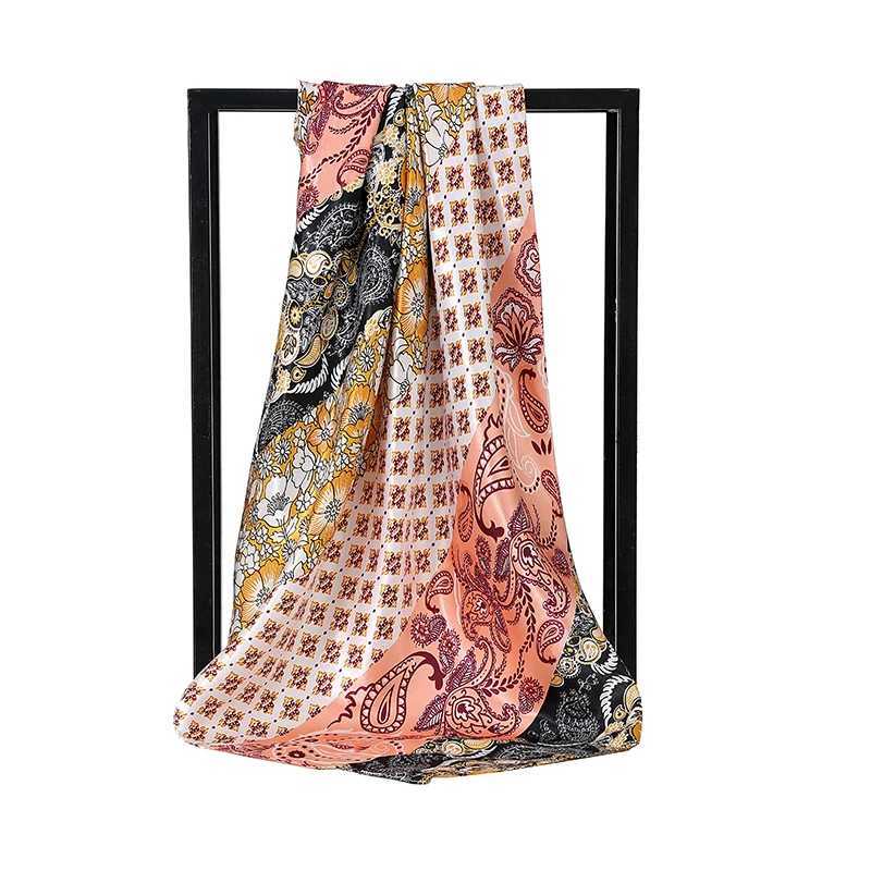 Square Silk Scarves Fashion Wen Hijab Shawls Cashew Flower Print Kerchief Femme Scarf Foard Bandana Beach Pareo 9090cm X260328