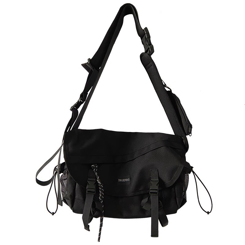 Japanese Harajuku Style Unisex Dark Black Functional Korean Ins Retro Large Capacity Workwear Crossbody Bag