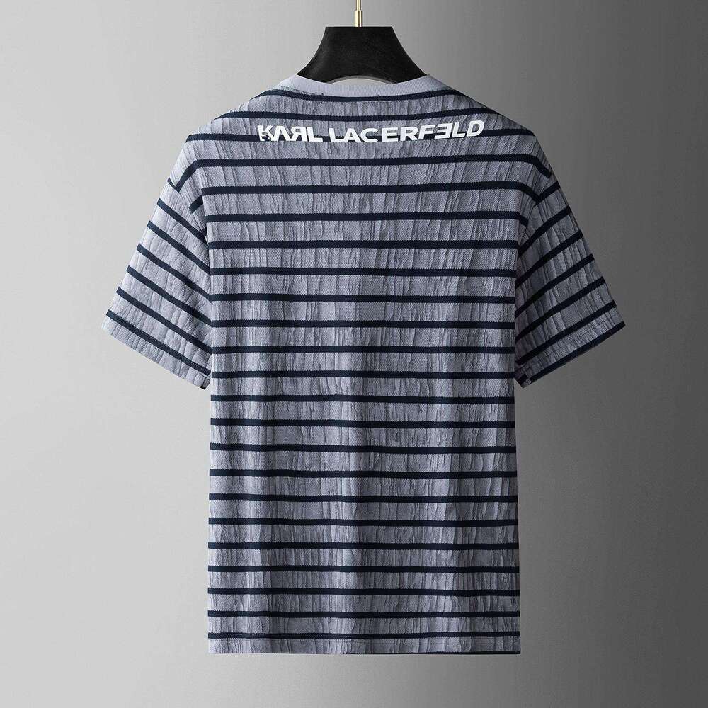 luxury Summer European Collection High-End Striped Printed Short-Sleeve Fashion Brand Loose-Fit New Men's T-Shirt