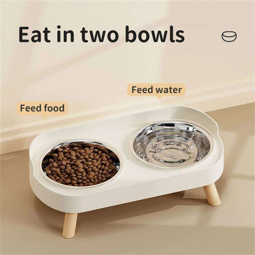 A Colorful Dopamine Pet Fashion Feeding Large Capacity Stainless Steel Dog Drinking Water Neck Cat Double Bowl 26W0330