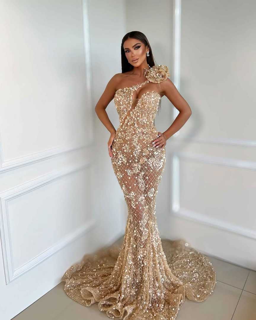 Graceful Evening Dresses Mermaid One Shoulder Sequins Sleeveless Backless Prom Gowns Party Dresses Custom Made Vestidos de noche