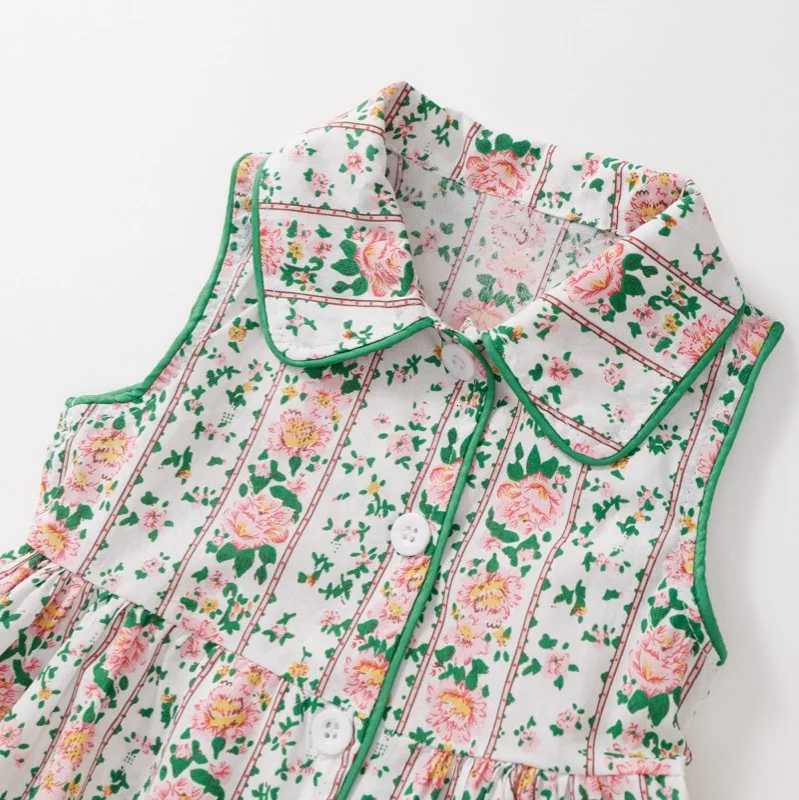 Girls Dress 2025 Summer New Item for Baby Girls Korean Version Sleeveless Doll Collar Floral Dress WholesaleT260330