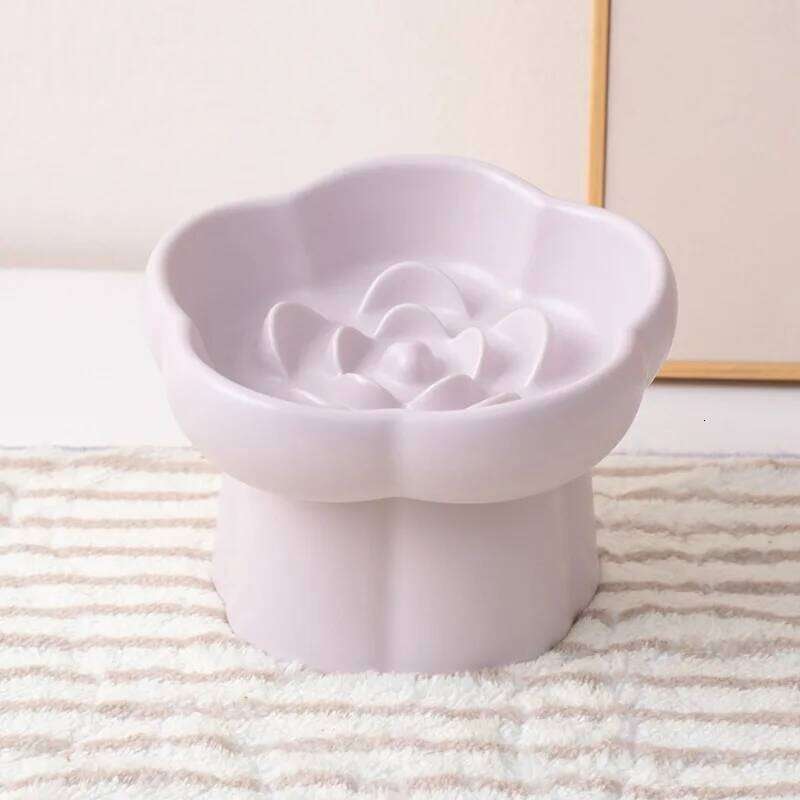 1pc Pet Slow Feeder Tall Ceramic Small Dog Cat Anti-Choking Anti-Spilling Guarded Neck Slanted Bowl 26W0330
