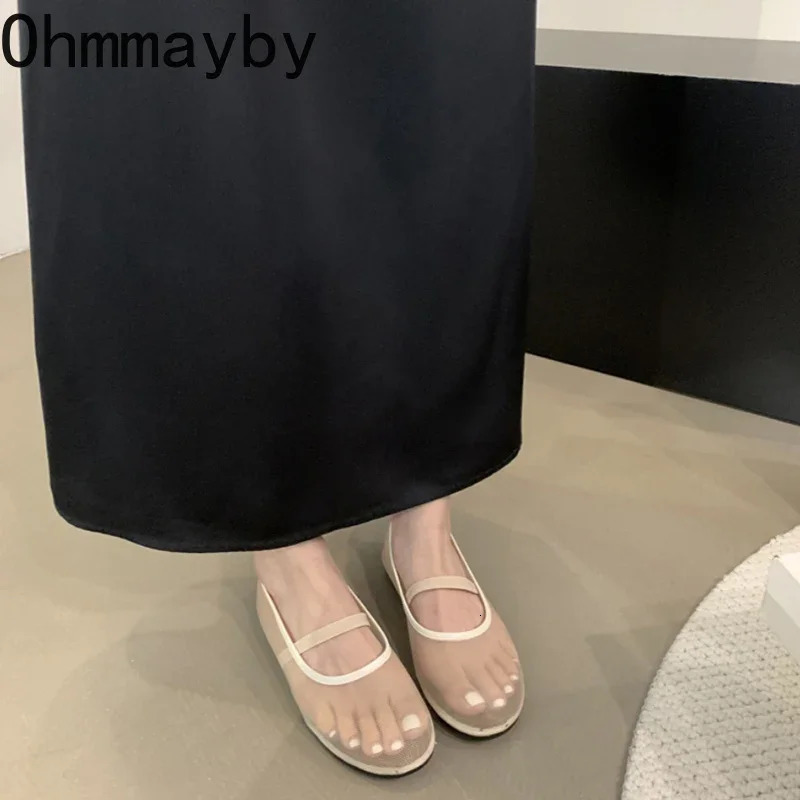 Autumn Women Mesh Fabric Ballet Flat Shoes Fashion Shallow Elastic Band Ladies Comfort Soft Sole Mary Jane Shoes 260323