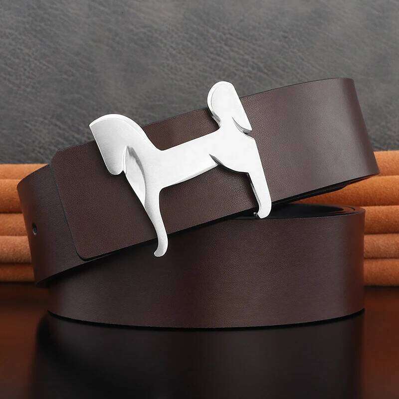 Grade Stainless Steel Horse 3.8Cm Wide Slide Buckle Men Belts High Genuine Leather Waistband Cowboy Casual Ceinture Homme Chunjinqiuli