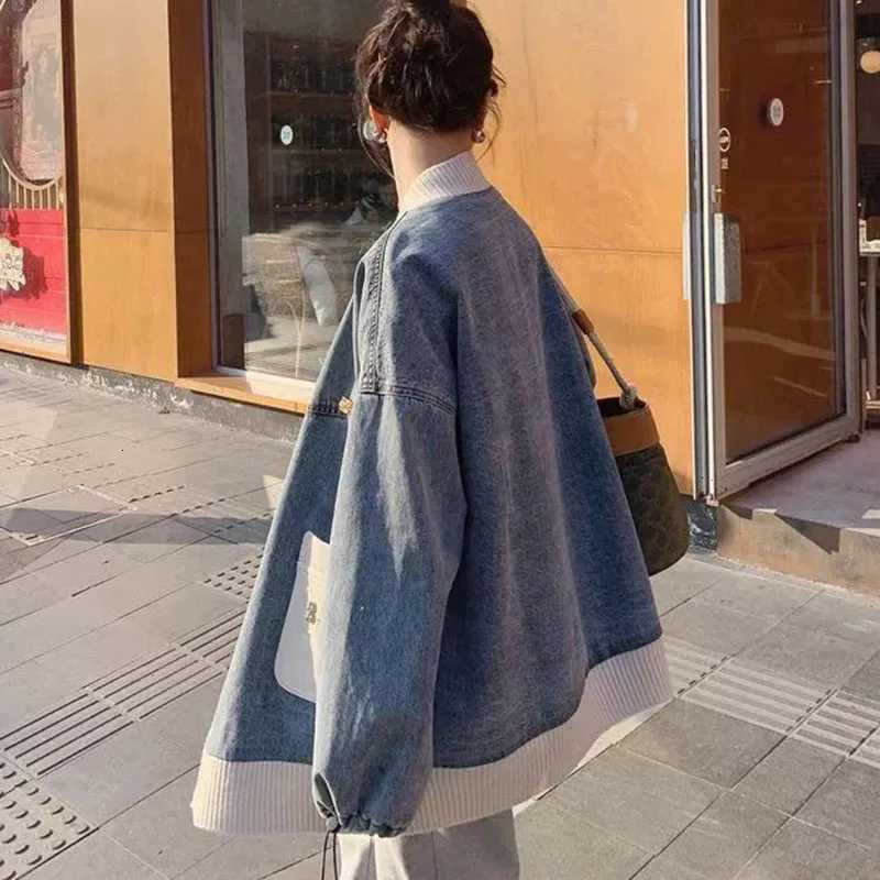 New Oversized Womens Denim Coat Autumn Design Sense Loose Baseball Jacket Top Fashion Female Sweater Patchwork Outerwear 4XLT260328