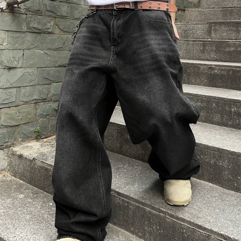 1Pc Mens Daily Travel Casual American Street Loose Jeans Black Light Blue Sea Blue Fashion Street Style Retro Lantern Jeans Denim Pants 260327