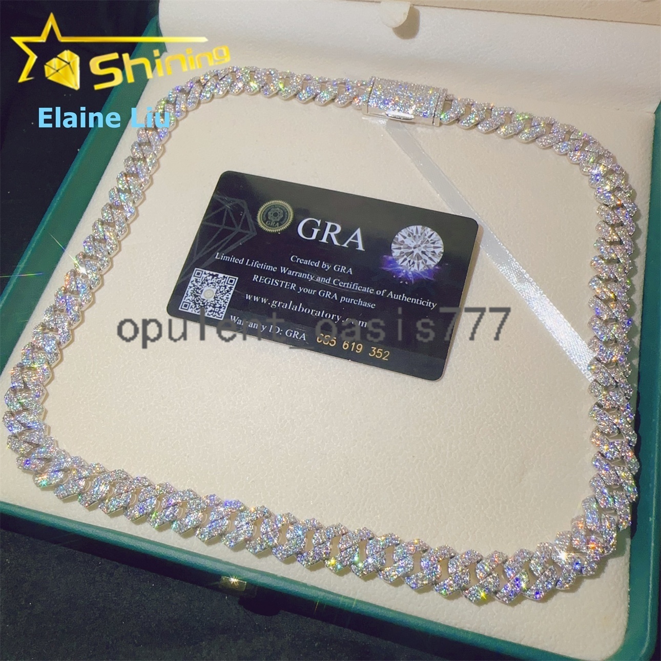 12MM Hip Hop Fine Jewelry Sterling Silver 925 Iced Out Custom VVS Moissanite Diamond Necklace Miami Cuban Link Chain