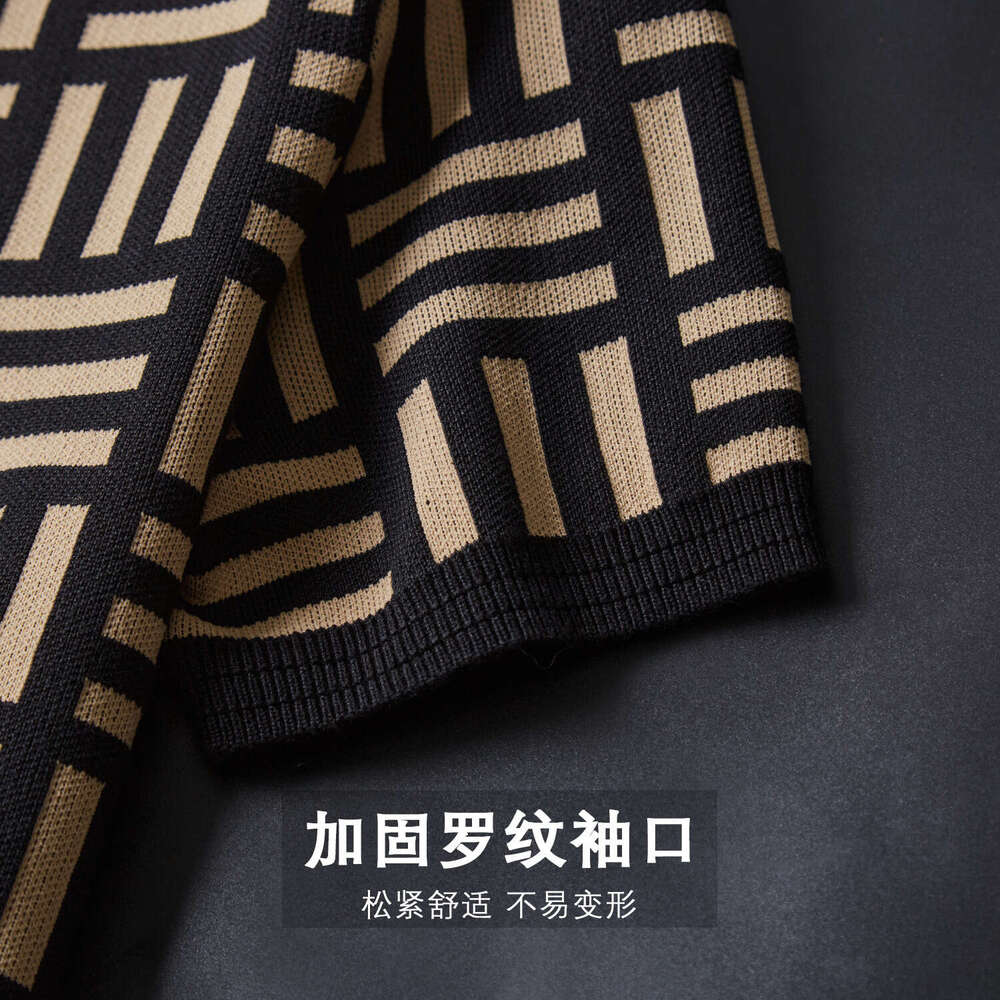 New Autumn And Winter Thickened Short-Sleeve Knit Geometric Jacquard Base Sweater, Round Neck Slim-Fit Men's Sweater
