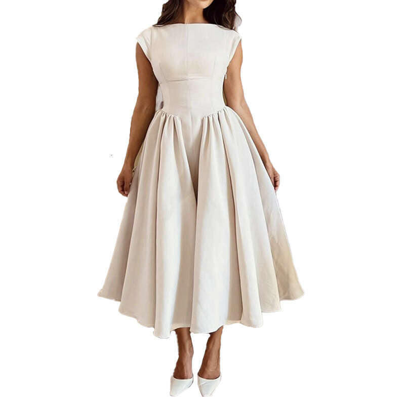 2026 Spring New Collection: Cross-Border European and American Foreign Trade Women's Clothing - French Style Pure Desire Elegant Solid Color Back