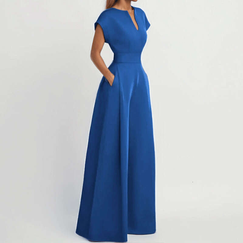 2026 Spring New Collecion: Cross-Border European American Foreign Trade Women's Clohing - Fashionable and Elegan V-Neck Solid Color Slim-Fi Wide-