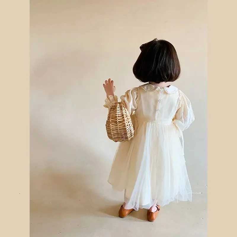 1-9Y New Baby Kid Girl Spring Summer Cream Color Kids Infant Dress Children Doll Collar Embroidered Yarn Dress Girls ClothesT260330