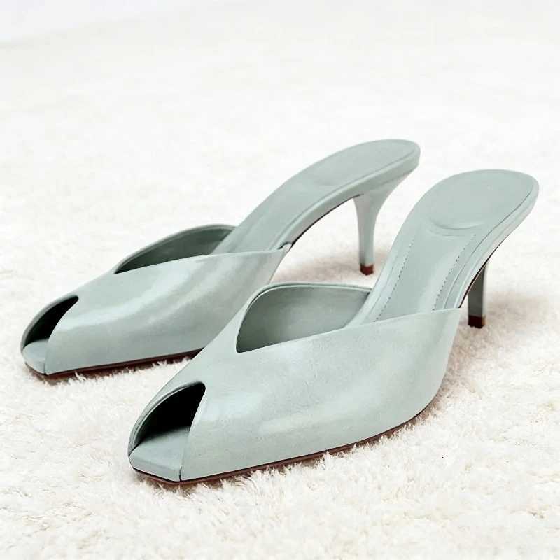 Sexy Peep Toe Design Brand High Heel Slippers Women High Quality Patent Leather Thin Heel Slide Sandals Fashion Party Dress Shoe Z260330
