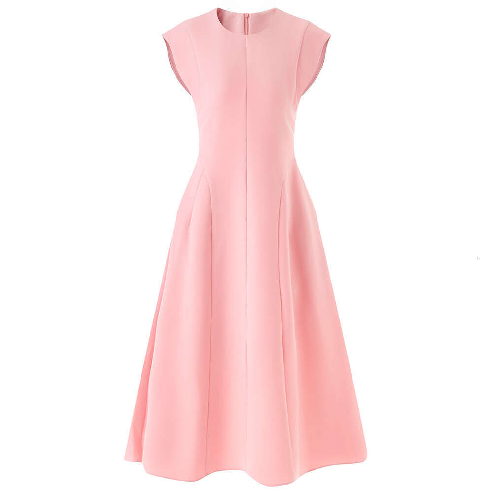 2026 designer French retro style sleeveless q26 raglan waistband slim fit big hem round neck simple dress
