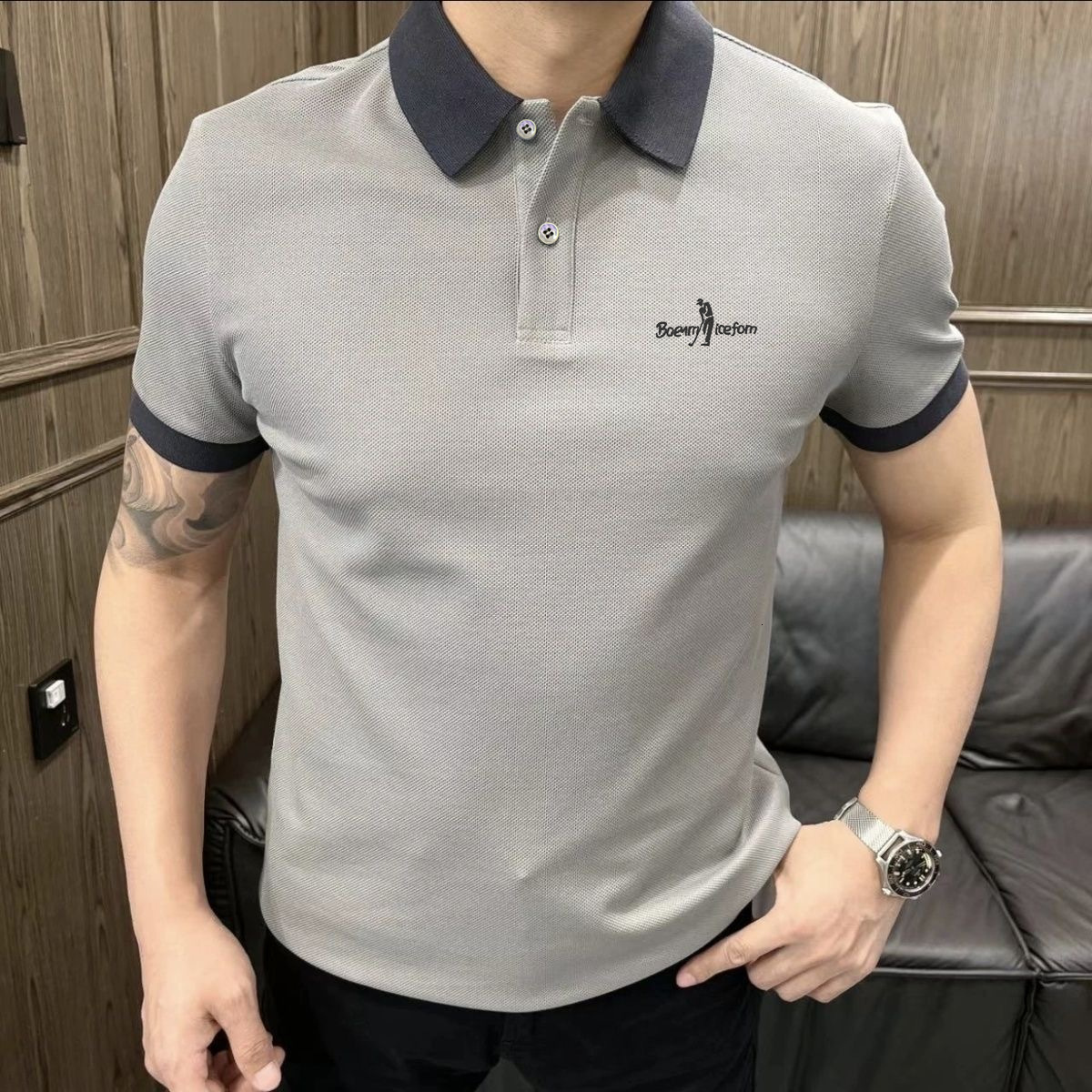 Cross-border summer new men's business casual light luxury high-quality simple color-blocking polo shirt trendy wholesale