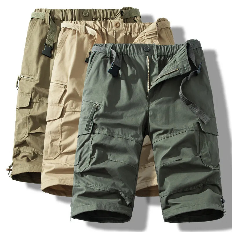 2026 Summer Black Cotton Thin Work Pants Army Green Mens Loose Straight Knee-length Shorts Gray Khaki Blue Are Available 260327