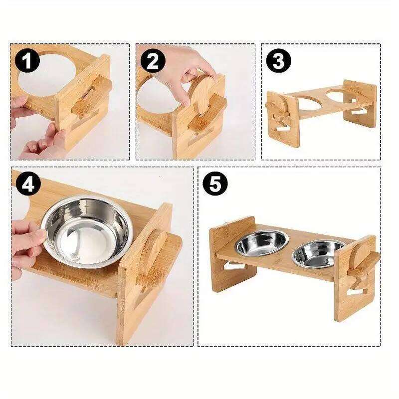 1 Set Of 4 Racks, Elevated Dog Cat Bowl Rack, Pet Feeding, 4-speed Adjustable Height 26W0330