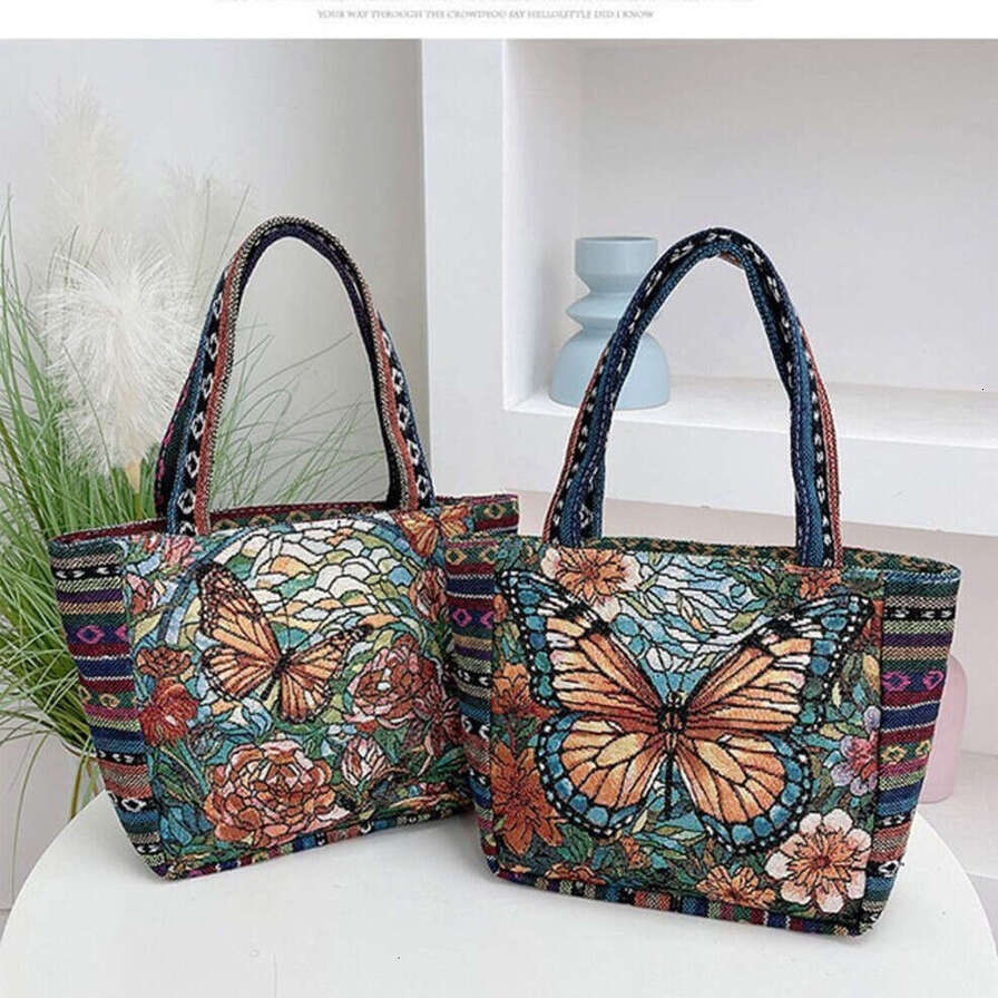 New Cartoon Embroidered Woven Jacquard Canvas Handbag, Large Capacity Cute Shoulder Tote Bag For Students Practical Package