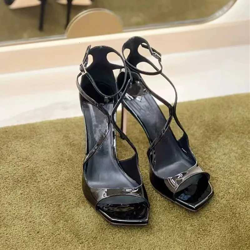 2025 Summer New brand Patent Leather Women Gladiator Sandals Fashion Square toe Stiletto High heels Party Dress Shoes Sandalias Z260330