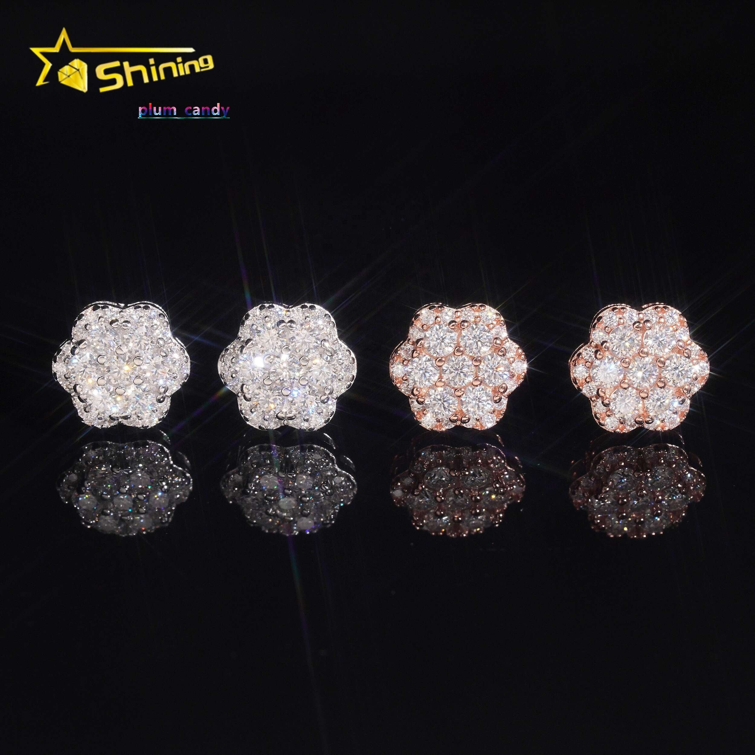 Hot Selling 925 Sterling Silver Hip Hop GRA Certified Screw Back Cluster VVS Moissanite Earrings
