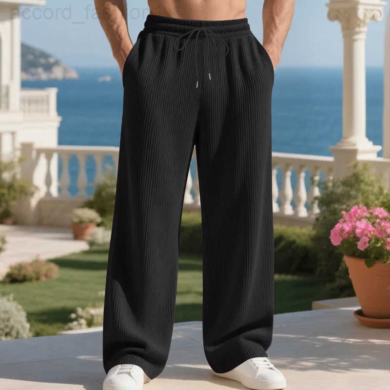Autumn Winter Heavyweight Loose Mens Pants Casual Ribbed Jacquard Texture Straight Simple Suitable for Daily Wear H260330