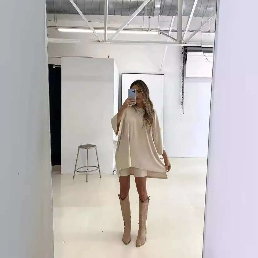 2026 Spring/Summer New Versatile Loose Plus-Size Women's Clothing European American Casual Home Short-Sleeve T-Shirt and Shorts Set
