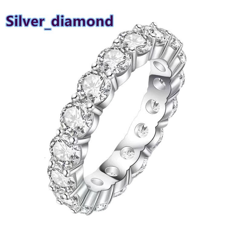 European American Womens 925 Sterling Silver Cross-Border Moissanite Ring D Color Single Row Full Diamond Inlaid Fashion Ring
