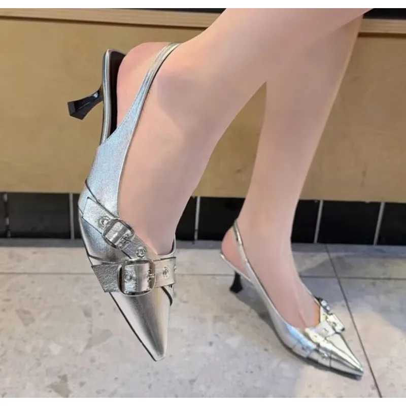 Luxury Brand Women Sandals Fashion Pointed Toe Buckle Strap Metal High Heeled Kitten Heel Elegant Single Shoes Female Z260330