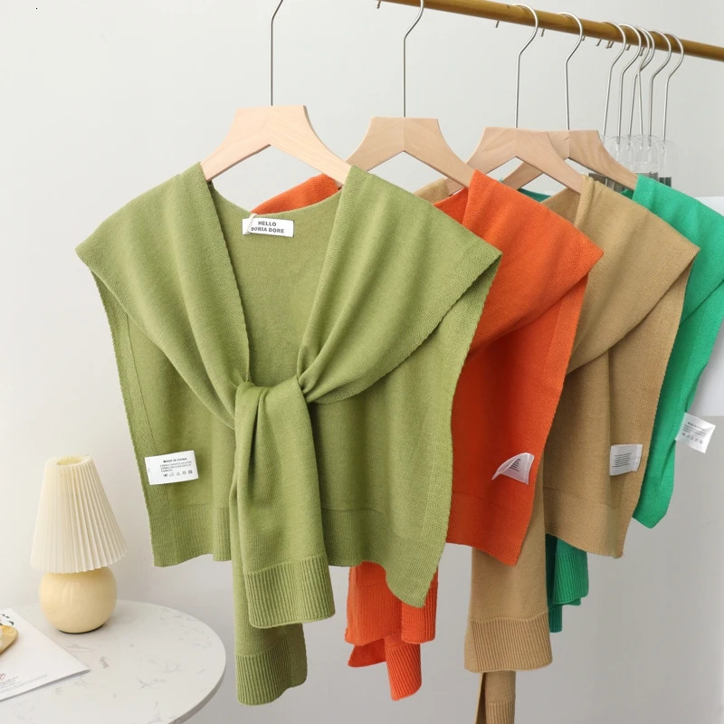 Korean Summer Air Conditioning Fake Collar Neck Guard Scarf Female Knit Thin Autumn Knotted Cape Sunscreen Shawl For Women 260325