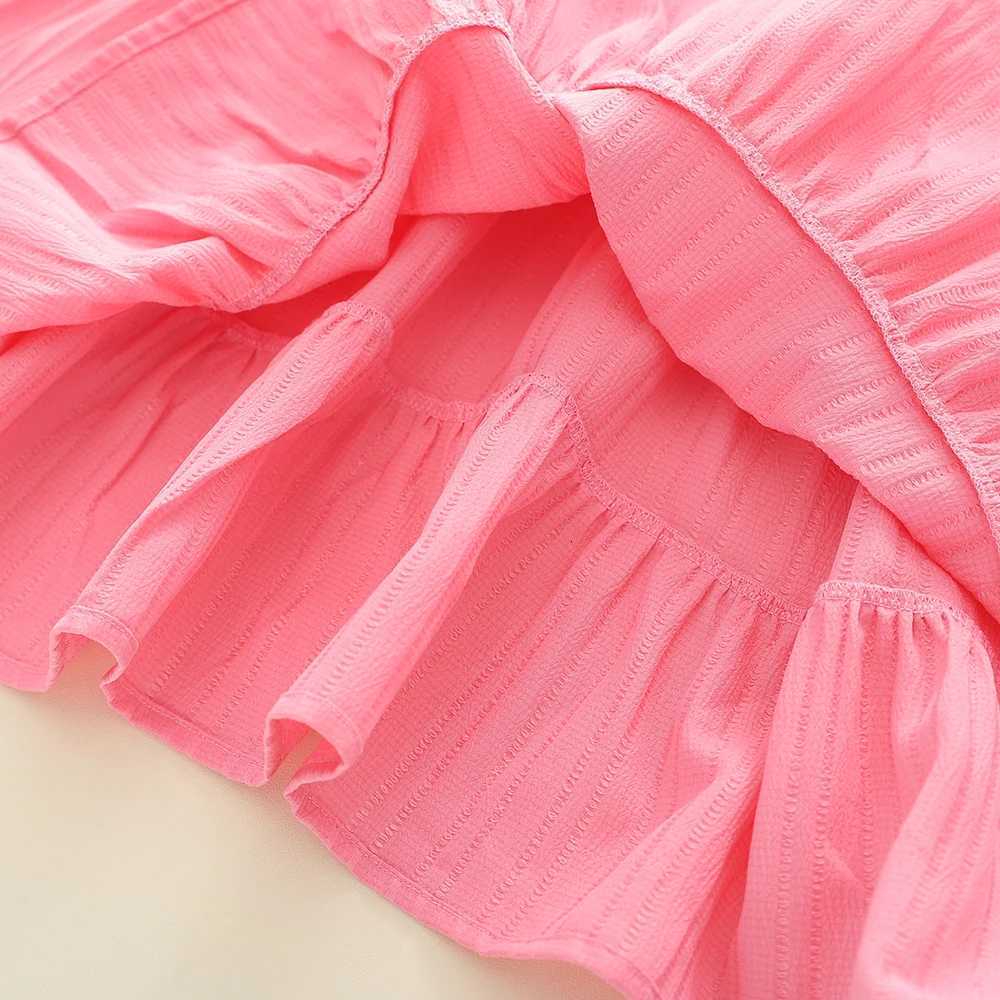 Girls Cake Princess Dress Solid Color Suspender Flying Sleeve Pink Dress Casual Kids Clothes Fashion Summer WearT260330