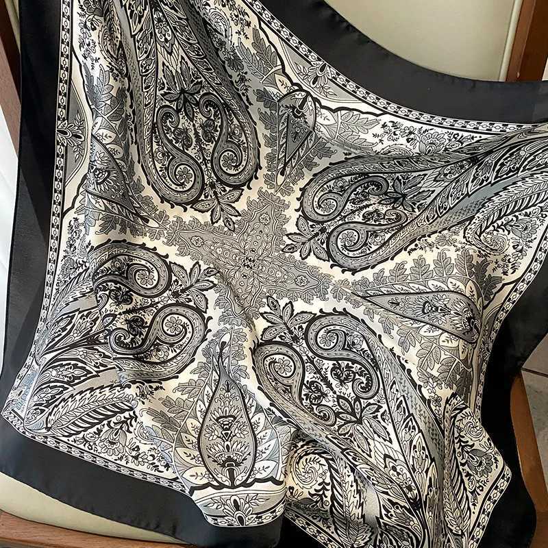 Blue Fashion Print 7070cm Silk Square Scarf Women Soft Satin Hairband Neckerchief Tie Female Headband Foulard Bag Ribbon Z260330