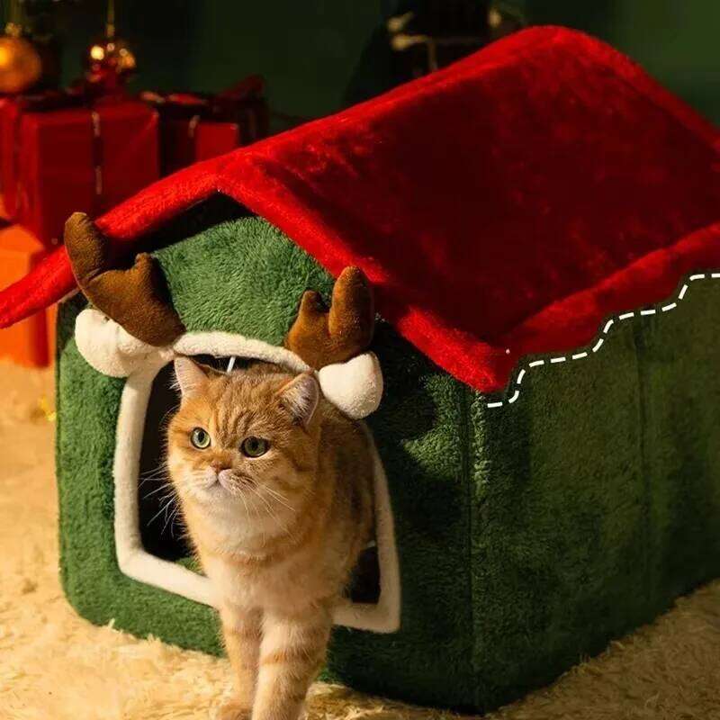 Christmas Nest Warm Soft Plush Multifunctional Dog Bed Thickened Closed Design Removable Cat House Pet Product
