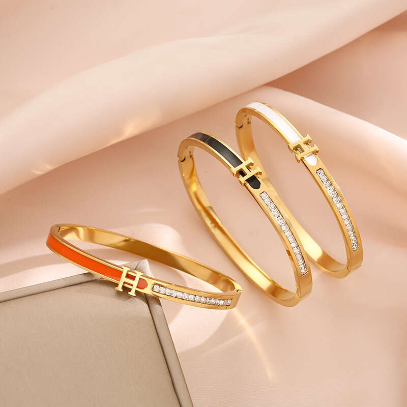 Titanium Steel H Letter Bracelet Designer Jewelry Luxury Orange Gold Bangle Fashion INS Style Temperament Alphabet Wristband For Women Daily Wear Part