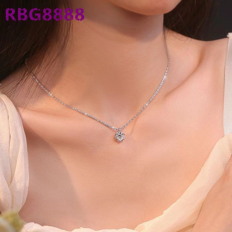 D Color Moissanite Collarbone Chain S925 Sterling Silver Plated with Rhodium Brilliant Sparkle for Wedding Party