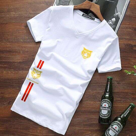 T Shirt Mens Designer Men Shirt Summer New White Short Sleeve T Shirt For Men V Neck Pure Cotton Slim Fit Simple And Stylish Heart Shaped Neckline Hal
