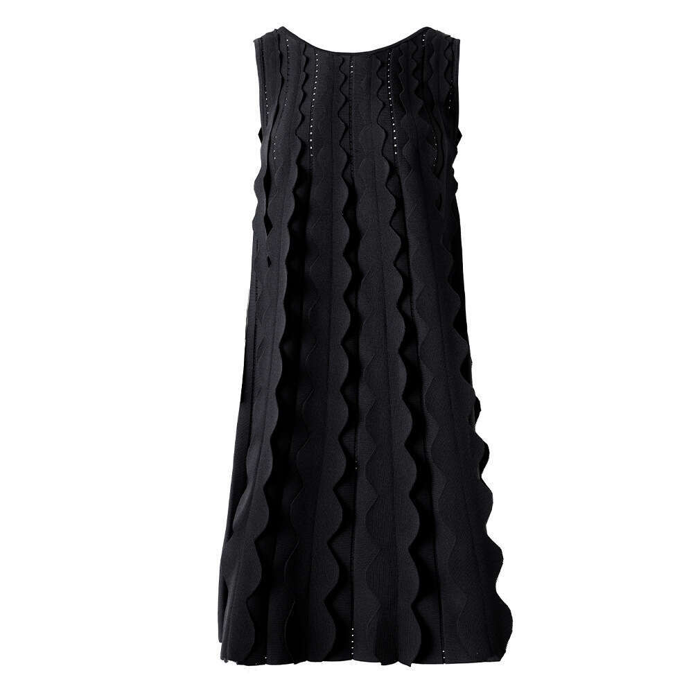 Designer sleeveless vest, long skirt, ultra-fine 3D circular decoration, tie collar, q26 knitted elegant dress