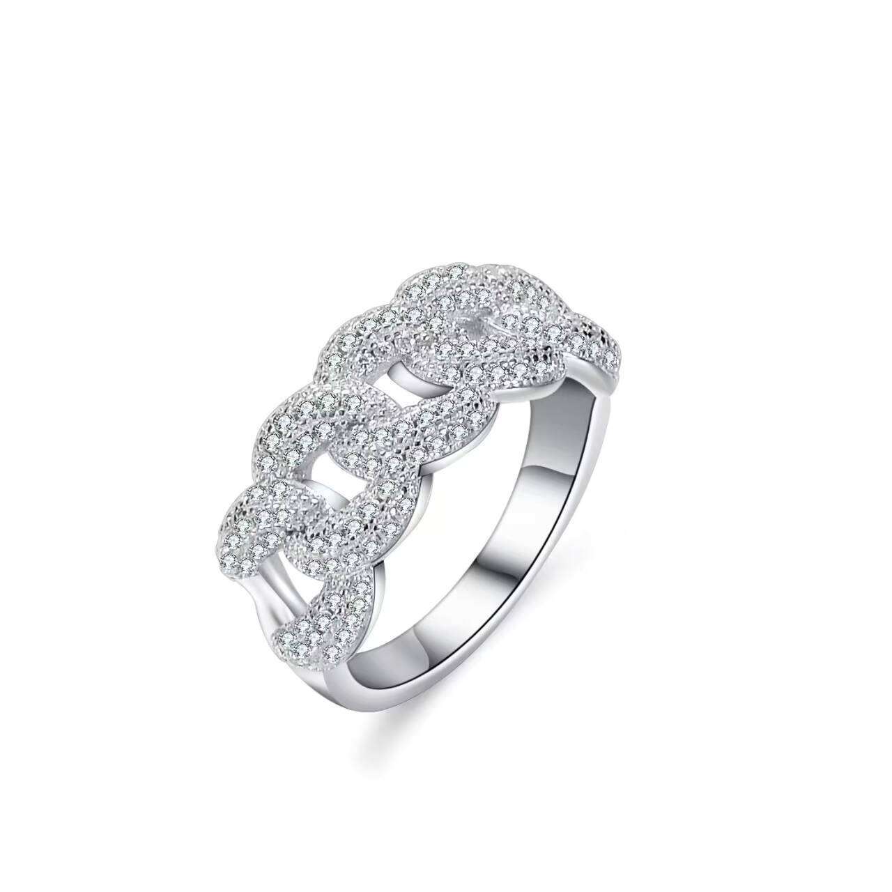 Hip Hop Fashion Mossanite Ring Fine Jewelry 925 Sterling Silver Ring VVS Moissanite Diamond Cuban Ring for Men Women