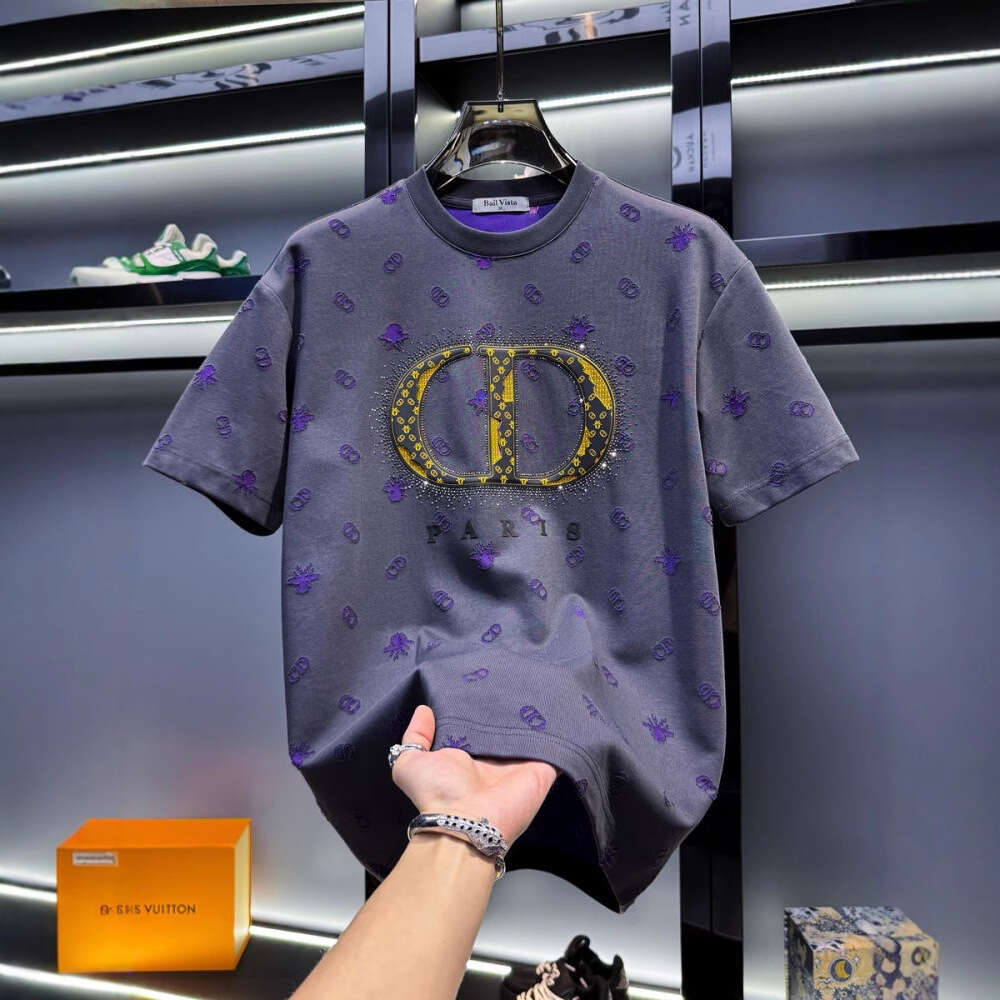 Men's American-style light luxury jacquard full-print round-neck short-sleeve T-shirt, trendy brand luxury new summer European style