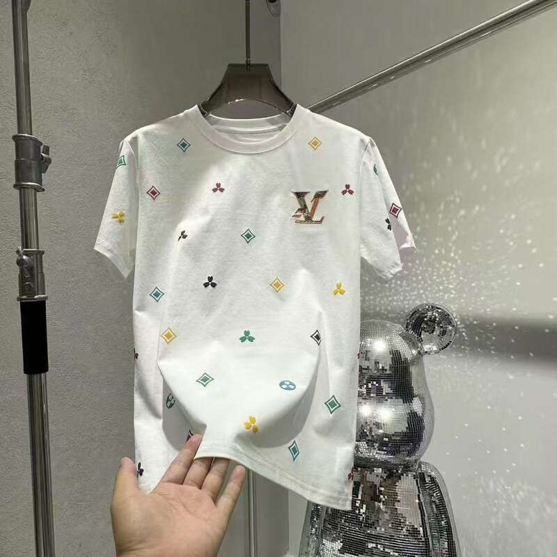 European And American Light Luxury High-End Embroidery Short Men's Trendy Brand Cool Round Neck Regular Shoulder T-Shirt Summer Fashion Casual Ha