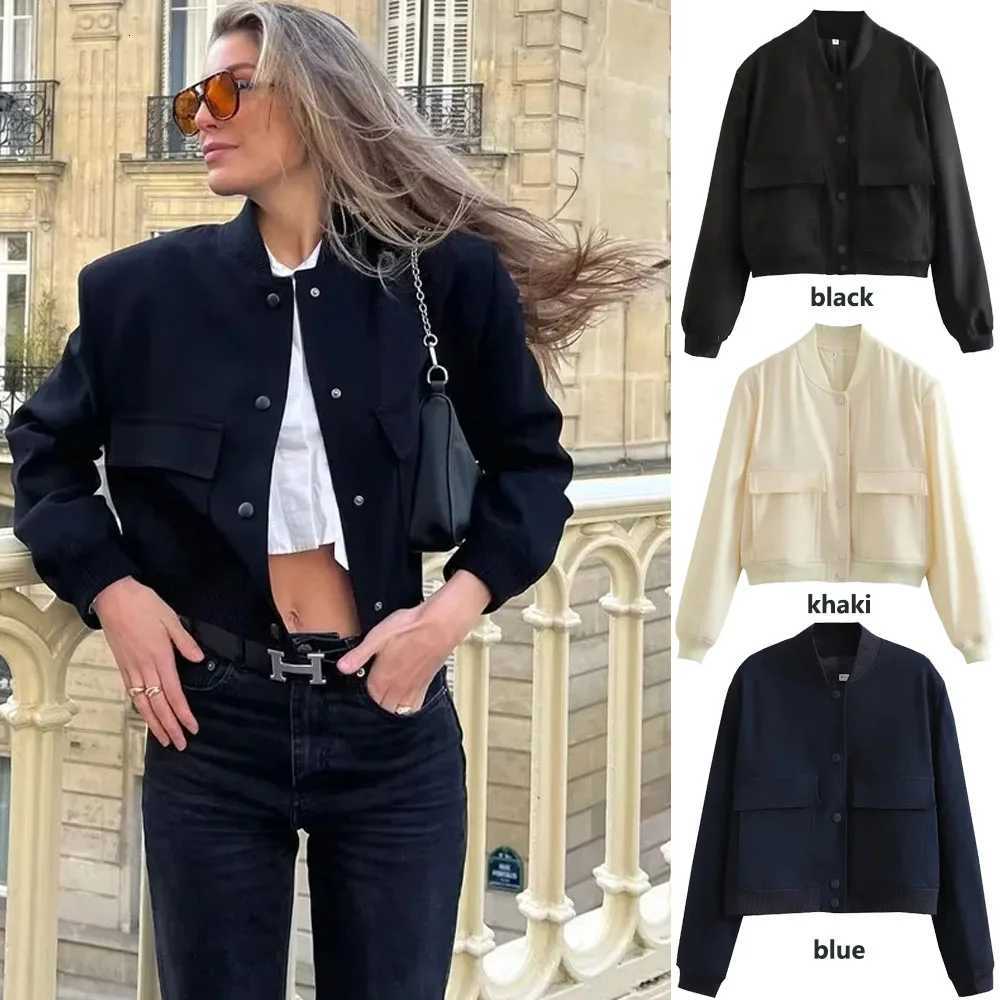 1PCS Woman Bomber Jacket Coat White Autumn Winter Button Baseball Aviator Cropped Jackets for Women Long Sleeve Crop OuterwearT260328