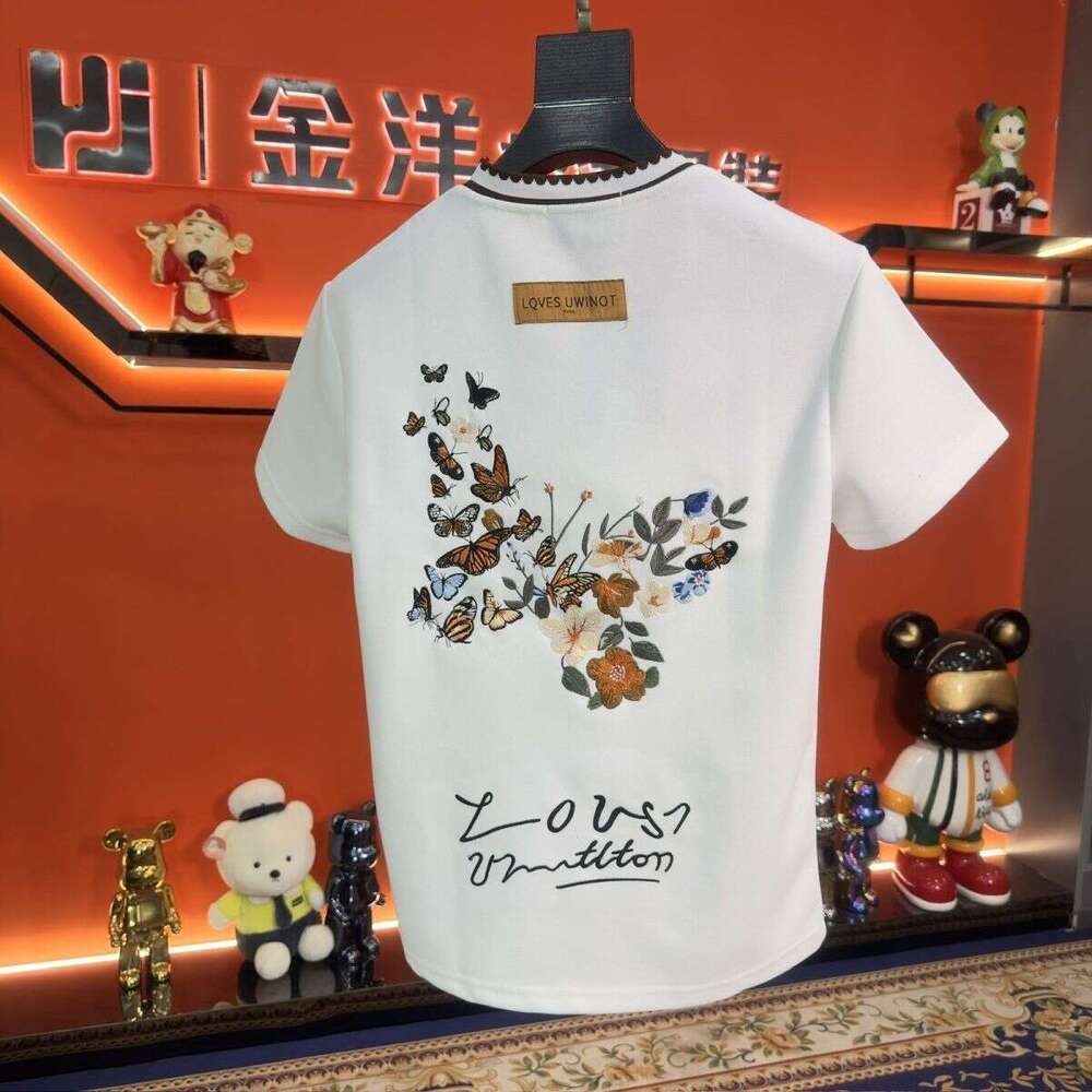 2025 Fall/Winter Men's Trendy Casual Versatile Top New Fashion Butterfly Embroidery Short Sleeve T-Shirt Asia Size